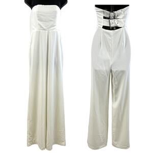 NBD Ophelia Jumpsuit Womens Size Small White Wide Leg Minimalist Bridal Wedding